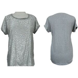 Chico's Metallic Front Hi-Low Pullover Short Sleeve Top Sz 1 S-M Gray Silver